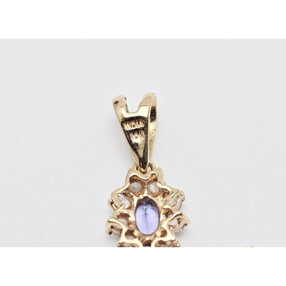 Unique 10K Karat Solid Yellow Gold Religious Tanzanite & CZ Cross Pendant Charm - Picture 9 of 13